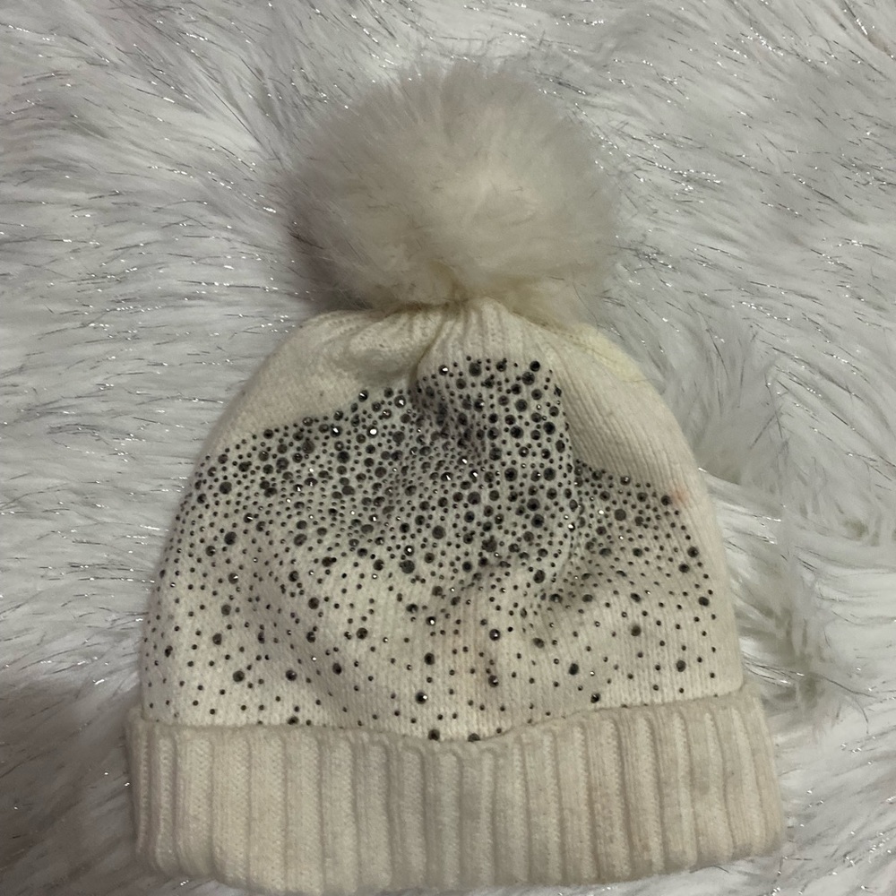 Rhinestone Hat With Pom-Pom